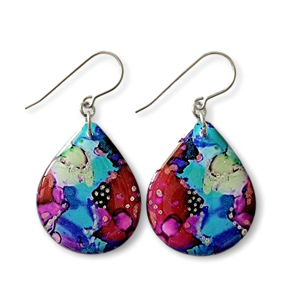 Multicoloured Teardrop Earrings | Metallic Ink | CHOOSE PATTERN