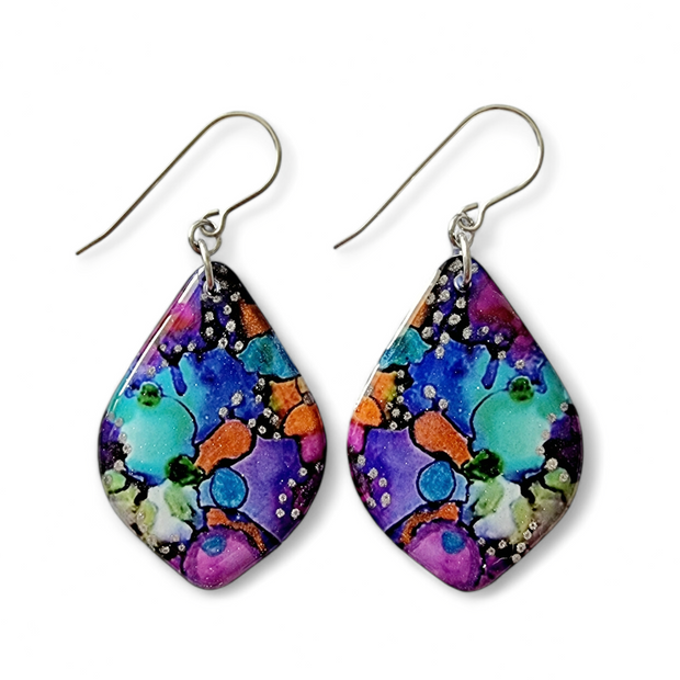 Multicoloured Diamond Drop Earrings | Metallic Ink | CHOOSE PATTERN