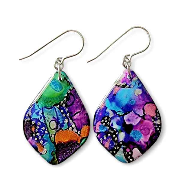 Multicoloured Diamond Drop Earrings | Metallic Ink | CHOOSE PATTERN