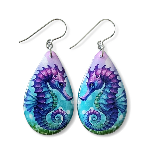 Seahorse Teardrop Earrings | Blue Purple