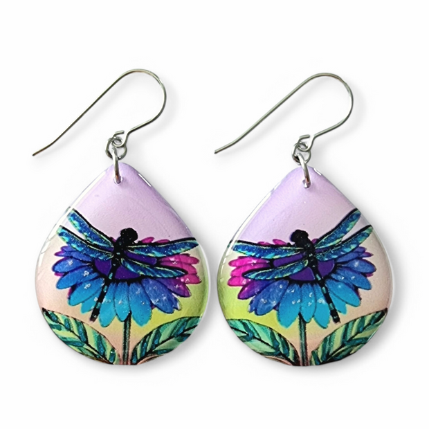 Colourful Dragonfly Teardrop Earrings- Rainbow