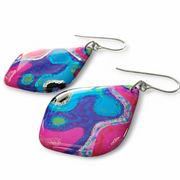 Handpainted Purple Turquoise Pink Diamond Shape Earrings - Silver Lining