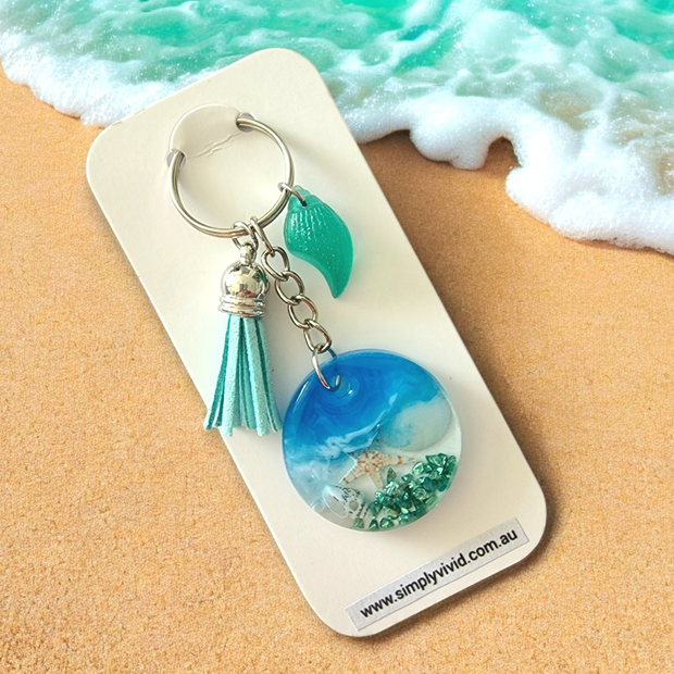 Green Beachy Keychains - CHOOSE CHARM