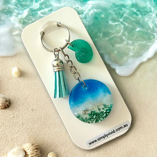 Green Beachy Keychains - CHOOSE CHARM