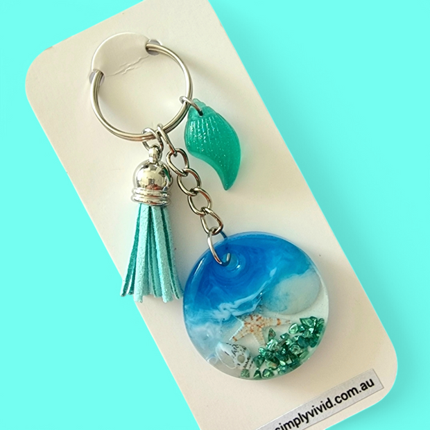 Green Beachy Keychains - CHOOSE CHARM