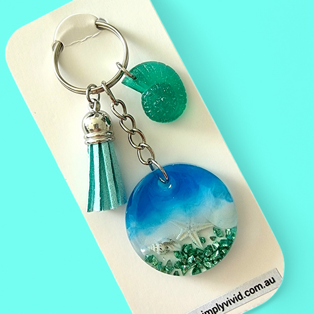 Green Beachy Keychains - CHOOSE CHARM