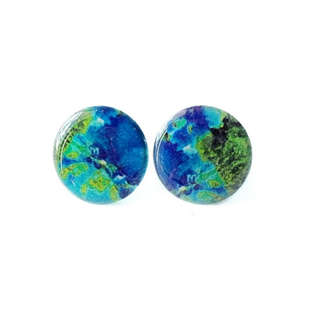 Forest Green Blue Teal Round Studs  | 16mm