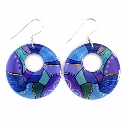Purple & Deep Blue Abstract Circle Earrings | EX LARGE