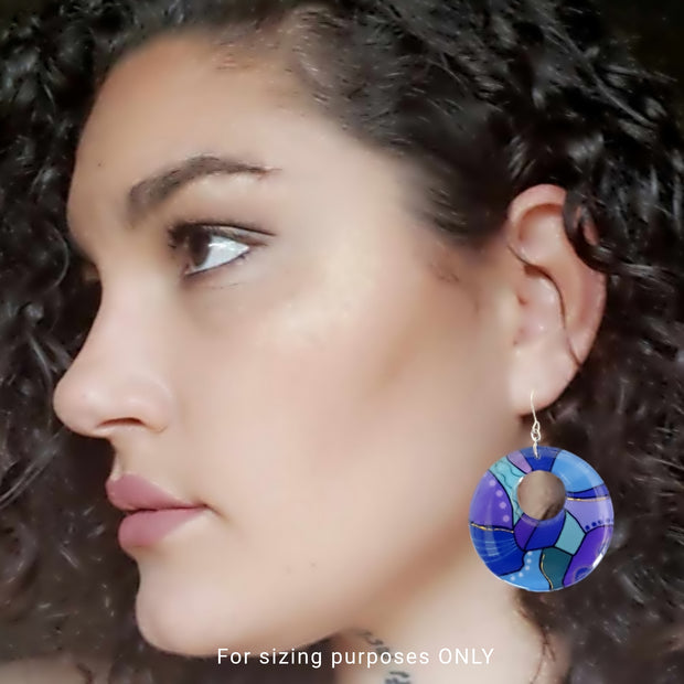 Purple & Deep Blue Abstract Circle Earrings | EX LARGE